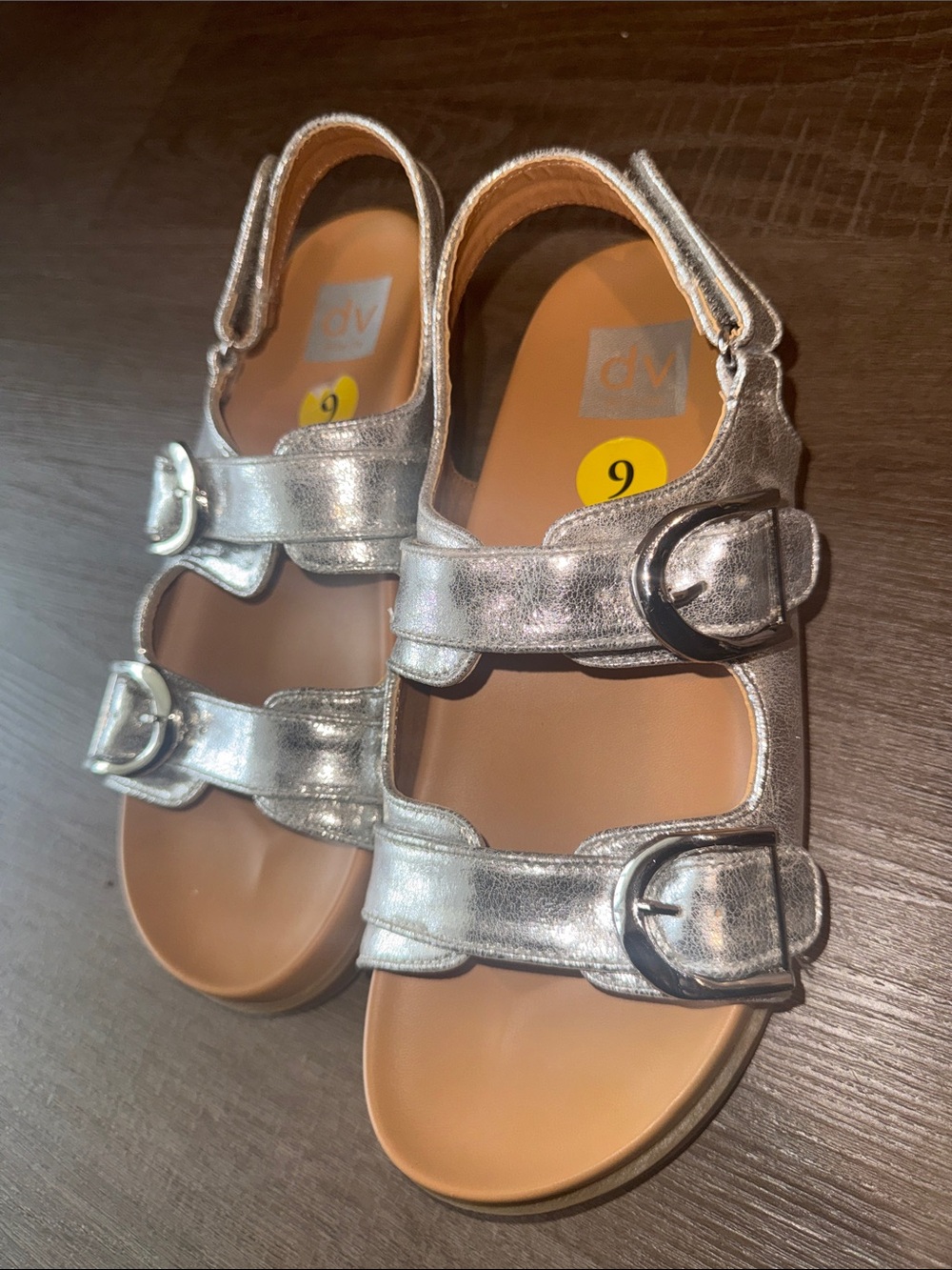DV by Dolce Vita Alameda Metallic Silver Buckle Sandals Size 9